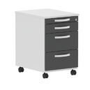 Container on rollers, 3 drawers + utensil drawer, central locking    430 x 666 x 580mm